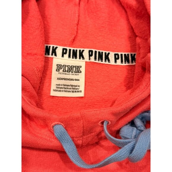 Pink Victoria's Secret women's XS (oversized) cropped pink/white hoodie - Picture 2 of 3